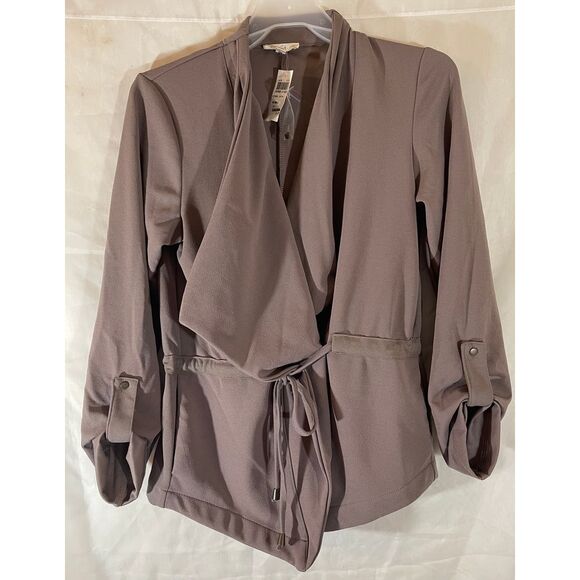 Mine Brand Taupe Draped Blazer with Ruched Sleeves Tie‎ Waist size Small - Picture 1 of 4